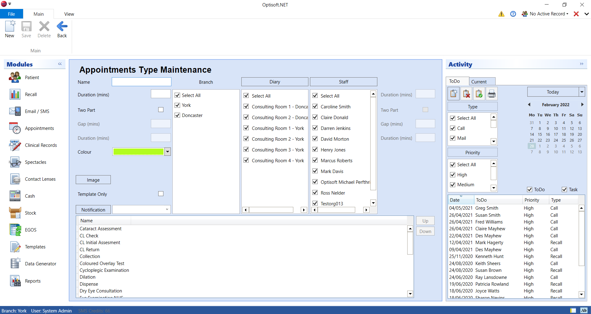 Appointment Type Maintenance