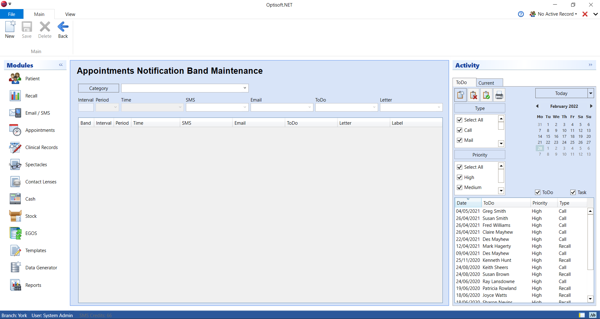 Appointment Notification Band Maintenance