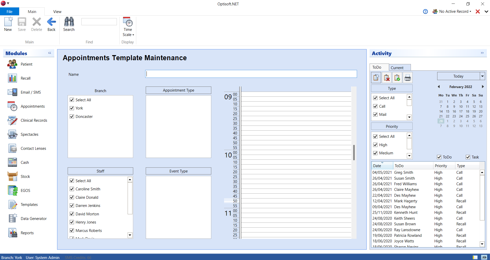 Appointment Template Maintenance