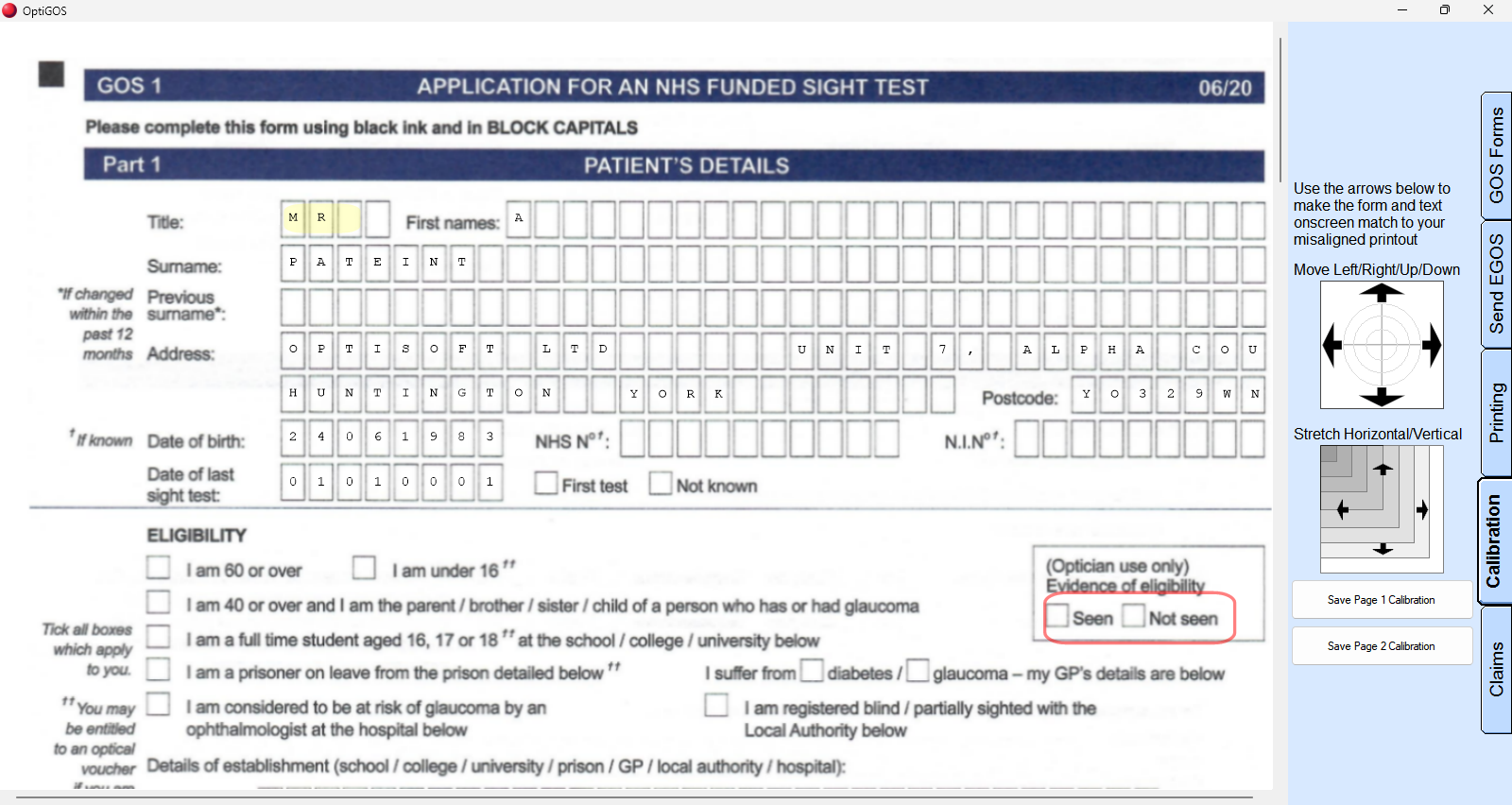 Gos Form Calibration