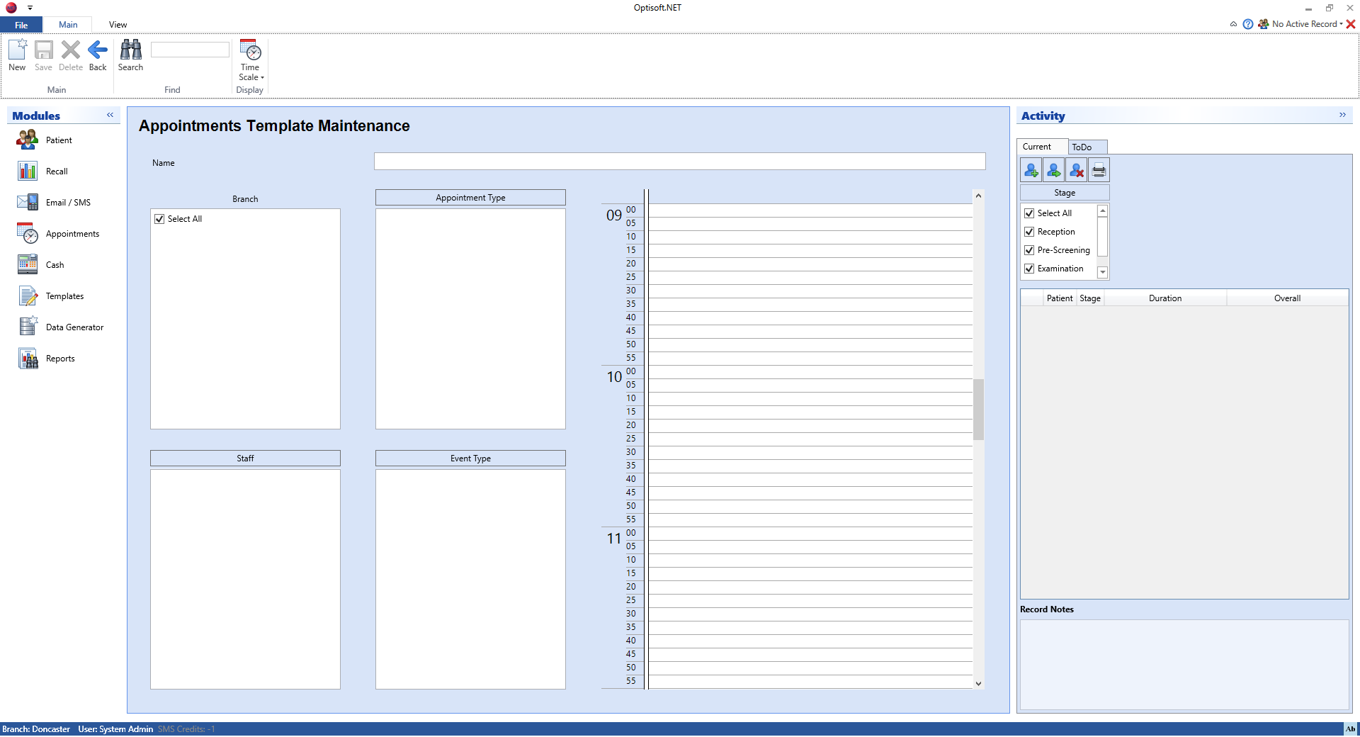 Appointment Template Maintenance